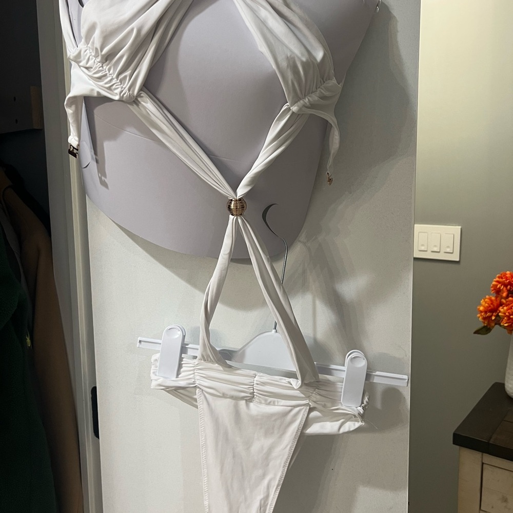 White Strappy One Piece Swimsuit - Picture 3 of 6